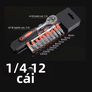 OLOEY | Bộ Cờ Lê Ổ Cắm 12 Món Cờ Lê Ratchet Nhanh Dụng Cụ Sửa Chữa Ô Tô Bộ Dụng Cụ Lục Giác Để Bảo Dưỡng Xe Hơi 1/4 Inch