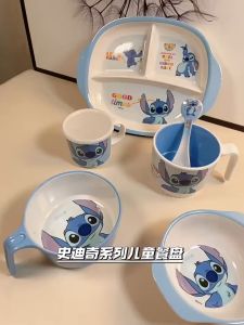 Disney Disney เด็กบนโต๊ะอาหารเด็กเมลามีนจานอาหารค่ํา Boy Stitch ในครัวเรือนเสริมอาหารกินพิเศษ Anti-Scalding ชามซุป