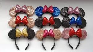 Womens Handmade Mouse Ear Hairband with Polka Dot Butterfly Bow Headband Daily Party Theme Park Wearing Gift Hair Accessories