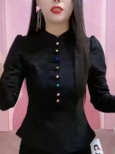 Retro Embroidered Stand Collar Button up Long Sleeve Womens Shirt Slimming Base Layer Top Spring 2024 New Chinese Style