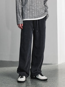 Lilbetter Mens Thickened Solid Color Basic Matched Sweatpants Loose Drapey Casual Pants Fashion Urban Style Autumn Winter