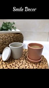 Chậu trồng cây mini gốm sứ Smile Decor kèm đĩa hứng nước