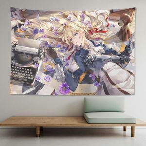 VIKAMA Violet Evergarden Anime Tấm Thảm Kawaii Treo Tường Nghệ Thuật Dành Cho Teen Phòng Ngủ Ký Túc Xá Đại Học Otaku Trang Trí Phòng Khách Polyester