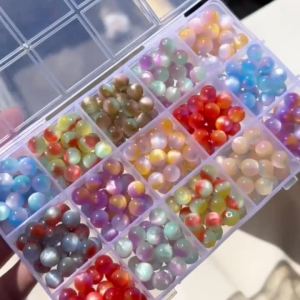 60pcs 8mm Colorful Smooth Gradients ResinCat Eye Beads Round Spacer Beads for DIY Bracelet Necklace Jewelry Making Accessories
