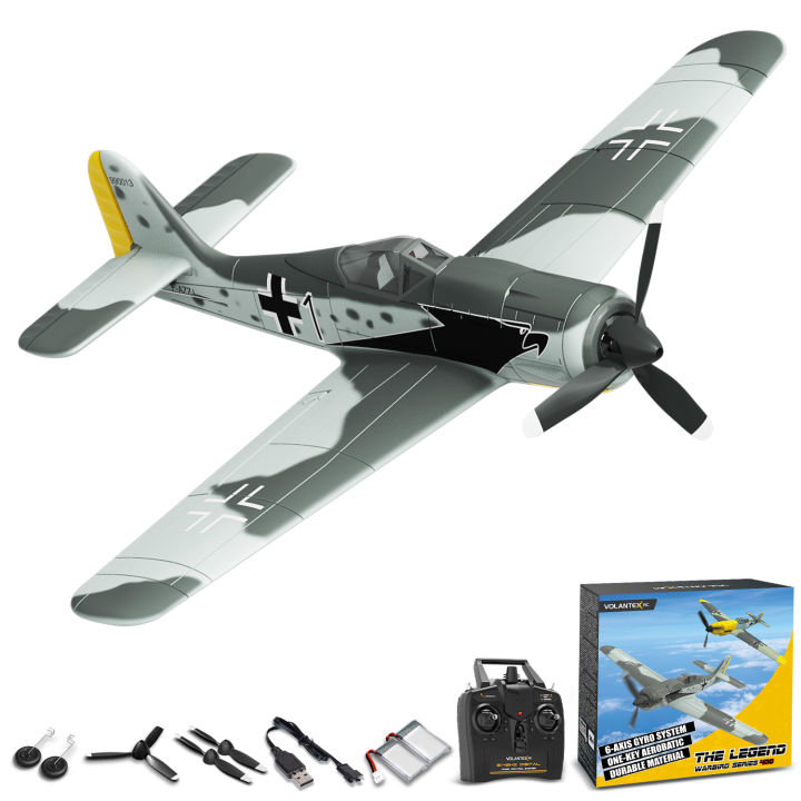 VOLANTEXRC RC Airplane 4CH FW190 400mm Fixed Wing 6-Axis Gyro  Aircraft One Key Aerobatic U-Turn Remote Control Plane For Beginners 761-17  RTF