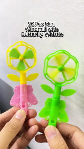 20PCS Mini Windmill with Butterfly Whistle for party gift lootbag