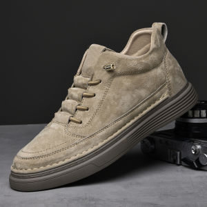 Mens Winter High Top Casual Shoes Breathable Faux Suede Retro Youth Fashion Trend Board Shoes Increased Height Inner