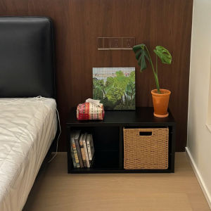 OYIla | Mid-Century Modern Small Black Bedside Storage Shelf
