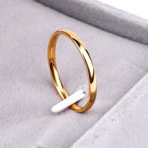 Ramos 2mm Stainless Steel Rings: Gold-Colored Anti-Allergy & Smooth Simple Wedding Couples Rings for Bijouterie