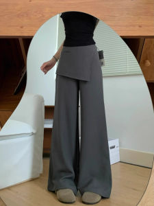 Quần Ống Rộng Cạp Cao Màu Xám Phong Cách Công Sở Thiết Kế Mùa Thu Quần Ống Đứng Thường Ngày Cho Nữ Quần Ống Rộng