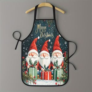 Christmas Three Gnomes Sleeveless Apron Lightweight & Sturdy Festive Kitchen Atmosphere Apron