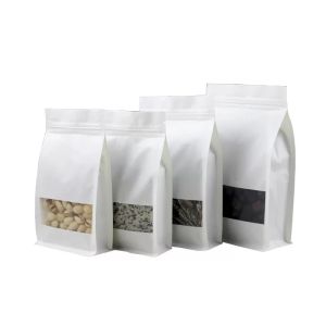 ( 10 Pcs ) Standing Pouch Flat Bottom Craft Windows Putih I Kemasan Kopi Snack I Kemasan Paper Ziplock Windows Putih