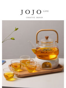 Floral Glass Teapot Set with Candle Warmer