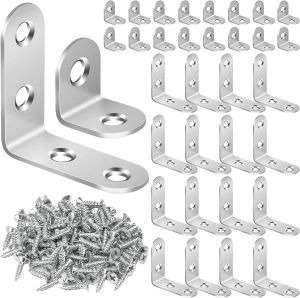 10 Set L Bracket Corner Brace: Stainless Steel L Brackets for Shelves & Wood Furniture