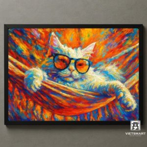 Tranh Nghệ thuật "Mèo Đeo Kính" VIETSMART ART - Acrylic 60 x 90cm