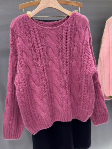 SUOXIMENG | Large Size Pink Twisted Hollow Out Sweater Womens Fashionable Versatile Sweet Youthful Autumn New Arrival Knitwear