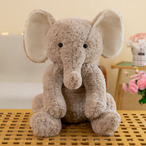 Soothing Elephant Plush Toy Pillow Sitting Position Kaki Color Baby Elephant Doll Soft Stuffed Toy for Girls Bedding Decor