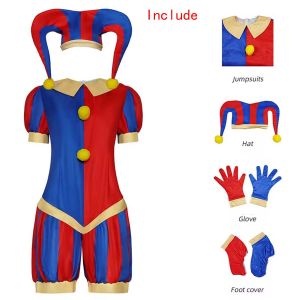 Pomni Cosplay Jumpsuit with Hat aShoes Cover Gloves Magical Virtual Circus Outfits for Halloween Carnival Circus Pomni Costumes