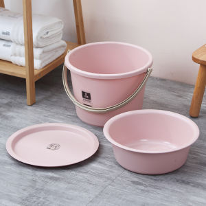 Thickened Plastic Water Bucket Laundry Tub with Lid Storage Water Bath round Bucket for Home Dormitory Student Washing Tools Set