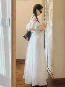 PEIZIXUAN | French Style One Shoulder Slim Waist Long Dress for Petite