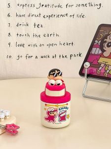 Cute Portable Insulated Water Bottle 316 Stainless Steel Office Desk Tea Cup Cartoon Durable Spill-Proof BPA-Free Beverage Container