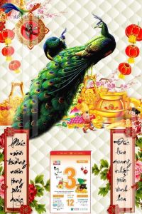 Lịch TẾT 2026 tráng gương Chim Khổng Tước- Lịch treo tường 2026 (40x60 cm) TẶNG BLOC ĐẠI