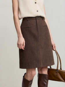 AMII | Vintage Melody Smart Office High Waist Slim Suede Mid-skirt