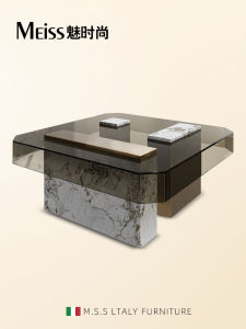 Minimalist Italian Luxury Tempered Glass Coffee Table Modern Large Size Square Home Furniture Living Room Decorative Table