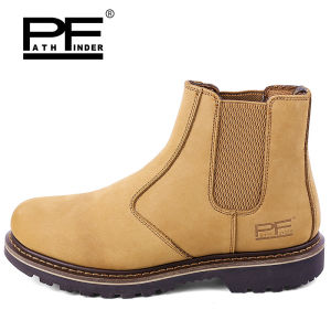 Mens Chelsea Boots Autumn PF Genuine Leather Work Boots Short Martin High Top Shoes British Style round Toe Rubber Outsole