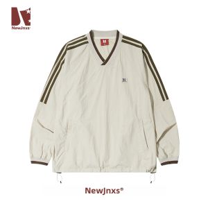 JNXS | Áo Hoodie Cổ V Tay Raglan Đôi Phong Cách Retro Mỹ
