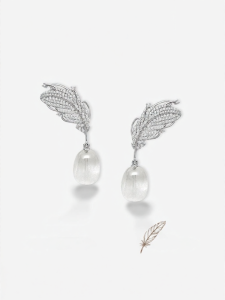 HEFANG Jewelry | Elegant White Crystal Feather Earrings