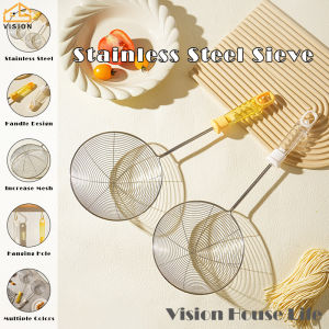 Vision Stainless Steel Food Colander Long Handle Oil Strainer Fried Food Filter Spoon Fine Mesh Noodle Strainer Leakage Scoop