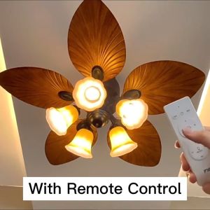 GEJIESE 52inch ceiling fan with light 6 gear wind tricolor dimming vintage ceiling fan with lights and remote 5 blades big size retro ceiling fan with 5 bulbs for living room dinning bedroom