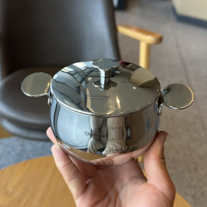 Mini Triple Layer Stainless Steel Baby Food Auxiliary Mini Milk Pan Cute Double Ear Cooking Utensils 10cm Universal Stove