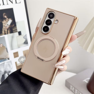Plating Hinge Protect Magnetic Case for Samsung Galaxy Z Fold 7 6 8 Wide 5 4 Rotating Holder for Magsafe Wireless Charge Cover