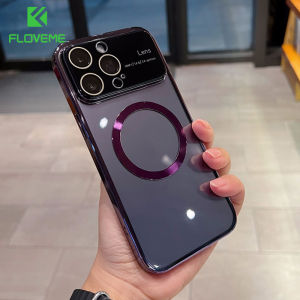 FLOVEME Large Window Camera Protector Phone Case For iphone 14 13 12 Pro Max 14 Plus Plating Clear Full Protection Hard PC Back Cover For iphone 14 13 12