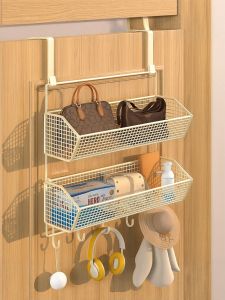 Bedroom Door Back Storage Rack Clothes Bag Hanging Multi-layer Organizer No-drill Installation Carbon Steel Shelf Hanging Basket