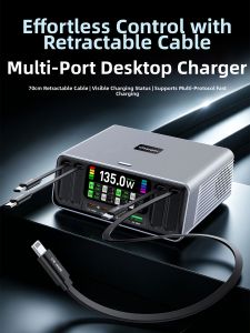 YUEHU | Smart Display PD3.1 Quick Charging Station Multiple Ports Retractable Cable