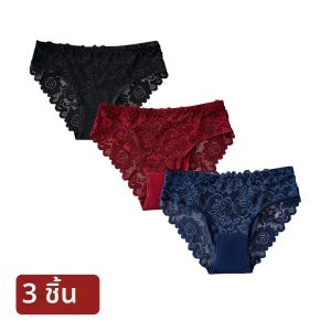 ชุดชั้นในผู้หญิงผ้าฝ้าย 3 ชิ้น ลายลูกไม้ดอกไม้สุดหรู กางเกงในเอวกลาง สีพื้น โปร่งบาง เซ็กซี่ คุณภาพสูง
