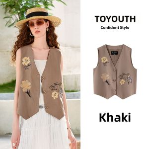 Toyouth | Retro V-Neck Horse Embroidery Lyocell and Linen Vest Womens Summer New Fashion