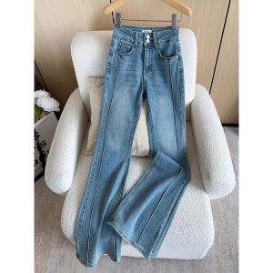 Quần Jeans Ống Thẳng Ôm Vừa Vặn Cho Nữ Quần Ống Loe Cạp Cao Co Giãn Mùa Xuân Thu Đông Quần Jeans Denim Thường Ngày