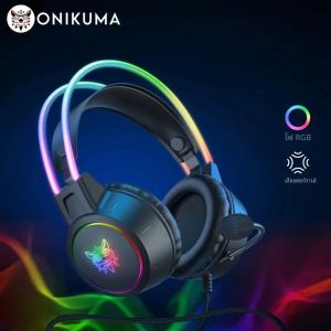 ONIKUMA หูฟัง X15 Pro หูฟังสำหรับเกมหูฟัง สีชมพูหูแมวไฟ RGB พร้อมไมโครโฟนสำหรับ PS4