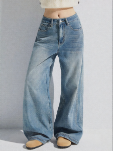 THROUS | Quần Jeans Trực Tiếp Thoáng Mùa Thu Phong Cách Hàn Quốc Màu Xanh Nhạt Retro