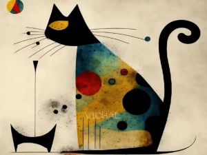 Colorful Abstract Cat Canvas Art Frameless Vibrant Rainbow Cartoon Animal Wall Decor for Living Room Bedroom Office and Bar