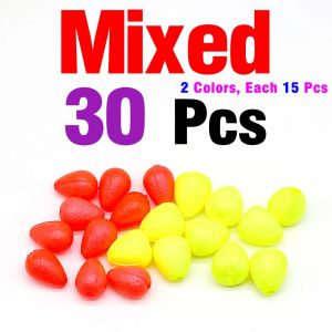 30Pcs Yellow/Red Float Tail Eye-catching Beans Sensitive Visible Beans Fishing Signal Sender Fishing Float Fishing Accessories