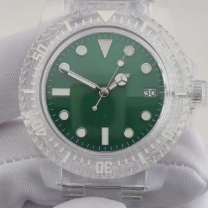 NH35 Watch China NH35 Movement 41.5mm Acrylic Transparent Case Strap Fit 28.5mm Dial NO Logo New Fashionable Mens Watch