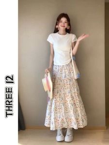 Váy Midi in Hoa Cạp Cao Three Galaxy Residents Cho Nữ Mùa Hè Váy Chữ a Rộng Rãi Thoải Mái Dài Vừa Phải Phong Cách Hàn Quốc