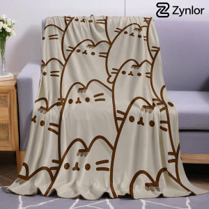 Beast Kingdom | Line Art Pusheen Cartoon Anime Print Flannel Blanket Soft Warm Throw for Kids Bedroom Sofa Bed Christmas Office Car