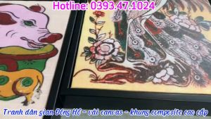 Dân gian đông hồ tranh vải canvas nhập khẩu đã có khung trang trí tường tặng phụ kiện treo tranh kèm theo