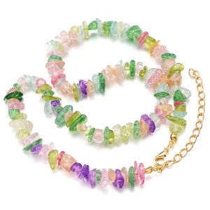 Natural Blue Stone Choker Necklace Irregular Healing Gravel Aquamarines Crystal Quartz Chip Beads Necklace For Women Jewelry